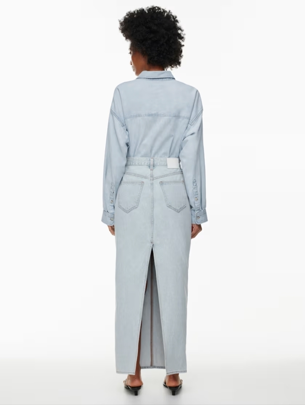 Denim Forum The '90s Pencil Maxi Denim Skirt High Rise BLeach Bleu Size 28 - Picture 4 of 15